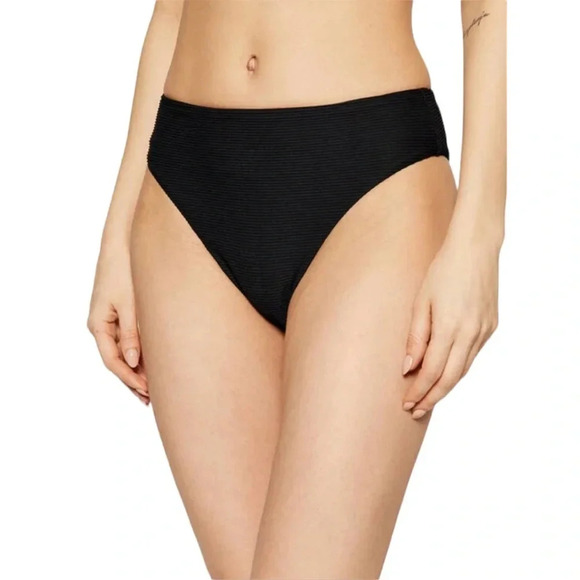 SEAFOLLY High Rise Ribbed Black Bikini bottom Essentials 40609-640 Size 2 NWT - Picture 15 of 16